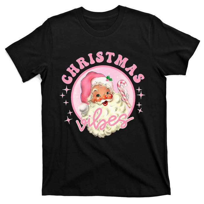 Retro Pink Santa Claus Pink Christmas Vibes Christmas Design T-Shirt