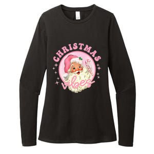 Retro Pink Santa Claus Pink Christmas Vibes Christmas Design Womens CVC Long Sleeve Shirt