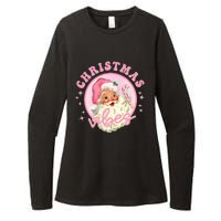 Retro Pink Santa Claus Pink Christmas Vibes Christmas Design Womens CVC Long Sleeve Shirt