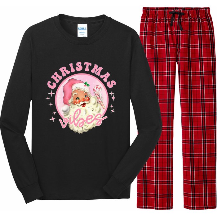 Retro Pink Santa Claus Pink Christmas Vibes Christmas Design Long Sleeve Pajama Set