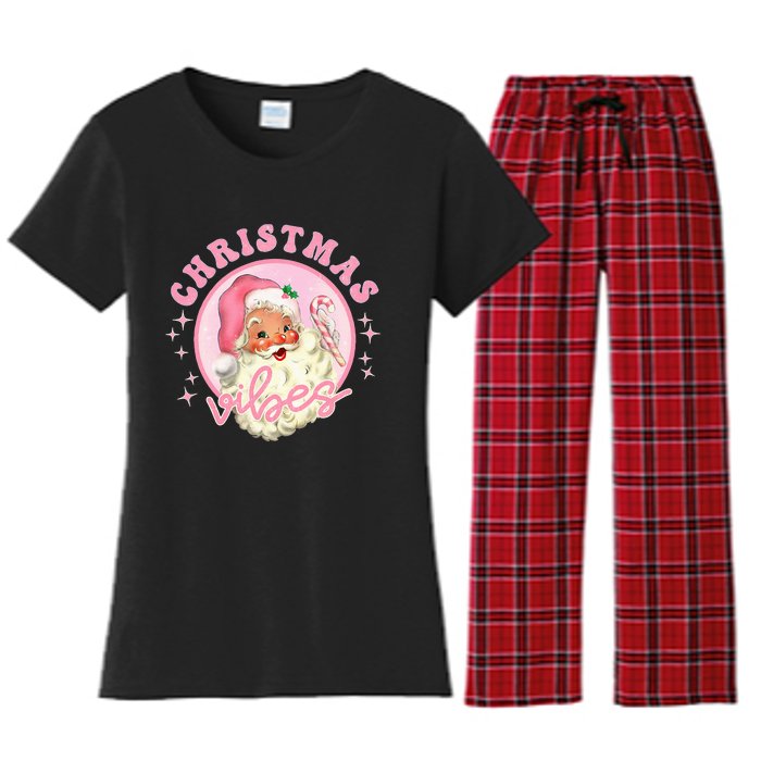 Retro Pink Santa Claus Pink Christmas Vibes Christmas Design Women's Flannel Pajama Set