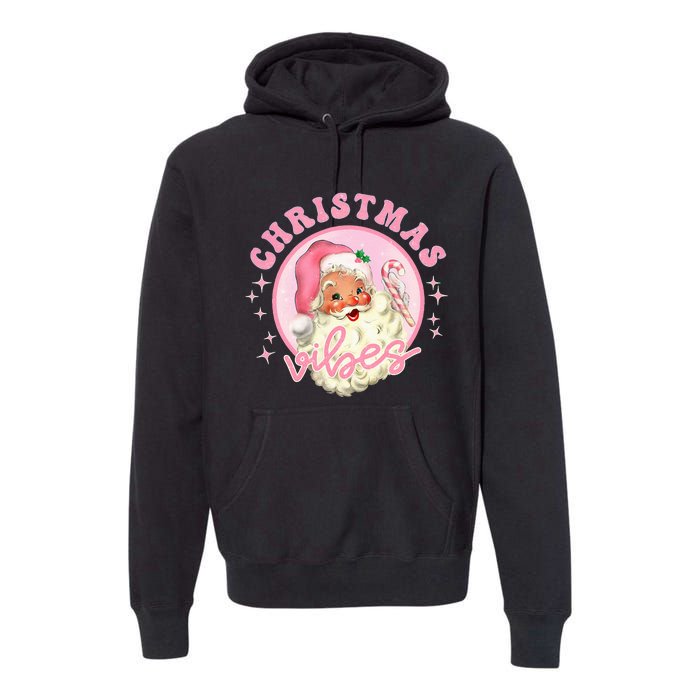 Retro Pink Santa Claus Pink Christmas Vibes Christmas Design Premium Hoodie