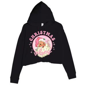 Retro Pink Santa Claus Pink Christmas Vibes Christmas Design Crop Fleece Hoodie