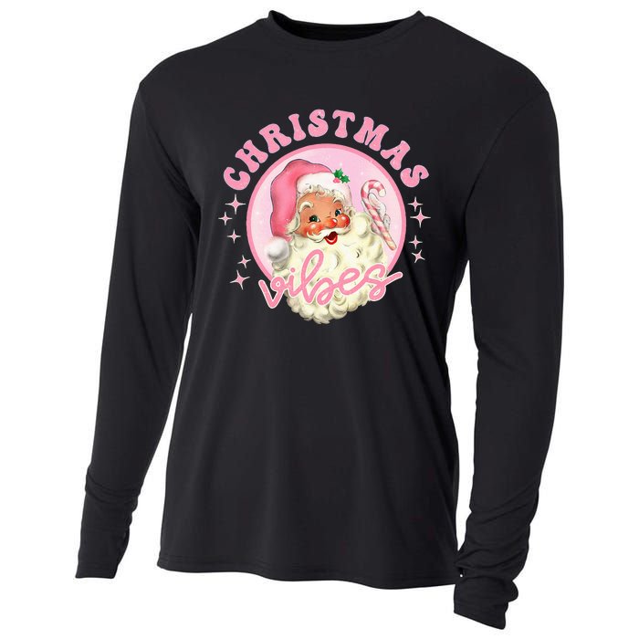 Retro Pink Santa Claus Pink Christmas Vibes Christmas Design Cooling Performance Long Sleeve Crew