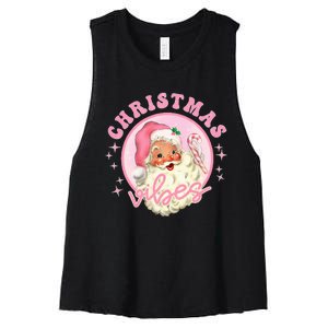 Retro Pink Santa Claus Pink Christmas Vibes Christmas Design Women's Racerback Cropped Tank