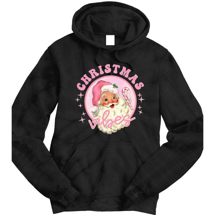 Retro Pink Santa Claus Pink Christmas Vibes Christmas Design Tie Dye Hoodie