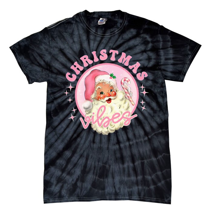 Retro Pink Santa Claus Pink Christmas Vibes Christmas Design Tie-Dye T-Shirt