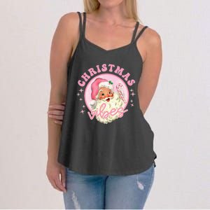 Retro Pink Santa Claus Pink Christmas Vibes Christmas Design Women's Strappy Tank