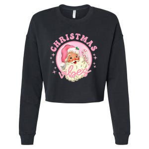 Retro Pink Santa Claus Pink Christmas Vibes Christmas Design Cropped Pullover Crew