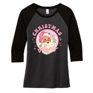 Retro Pink Santa Claus Pink Christmas Vibes Christmas Design Women's Tri-Blend 3/4-Sleeve Raglan Shirt