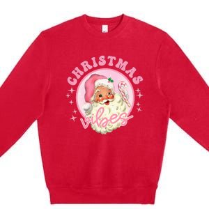 Retro Pink Santa Claus Pink Christmas Vibes Christmas Design Premium Crewneck Sweatshirt