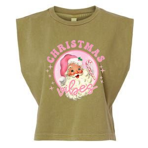 Retro Pink Santa Claus Pink Christmas Vibes Christmas Design Garment-Dyed Women's Muscle Tee