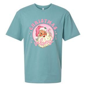 Retro Pink Santa Claus Pink Christmas Vibes Christmas Design Sueded Cloud Jersey T-Shirt