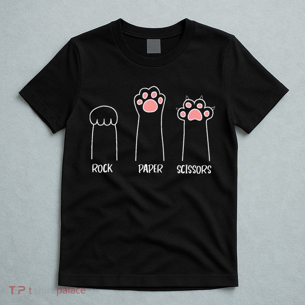 Rock Paper Scissors Hand Game Cute Paw Funny Cat T-Shirt