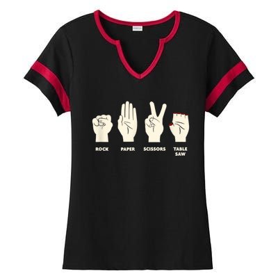 Rock Paper Scissors Table Saw Funny Carpenter Contractor Ladies Halftime Notch Neck Tee