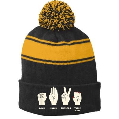 Rock Paper Scissors Table Saw Funny Carpenter Contractor Stripe Pom Pom Beanie