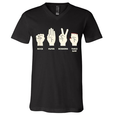 Rock Paper Scissors Table Saw Funny Carpenter Contractor V-Neck T-Shirt