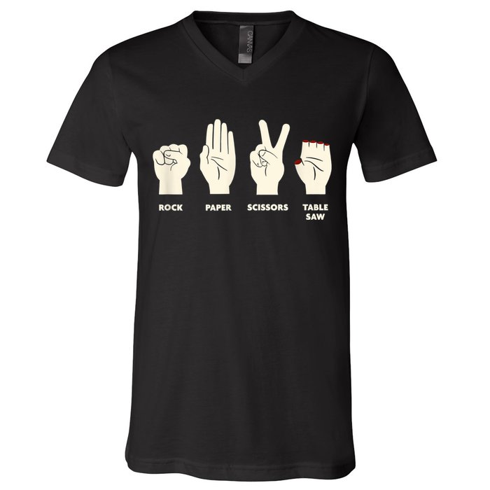 Rock Paper Scissors Table Saw Funny Carpenter Contractor V-Neck T-Shirt