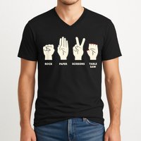 Rock Paper Scissors Table Saw Funny Carpenter Contractor V-Neck T-Shirt