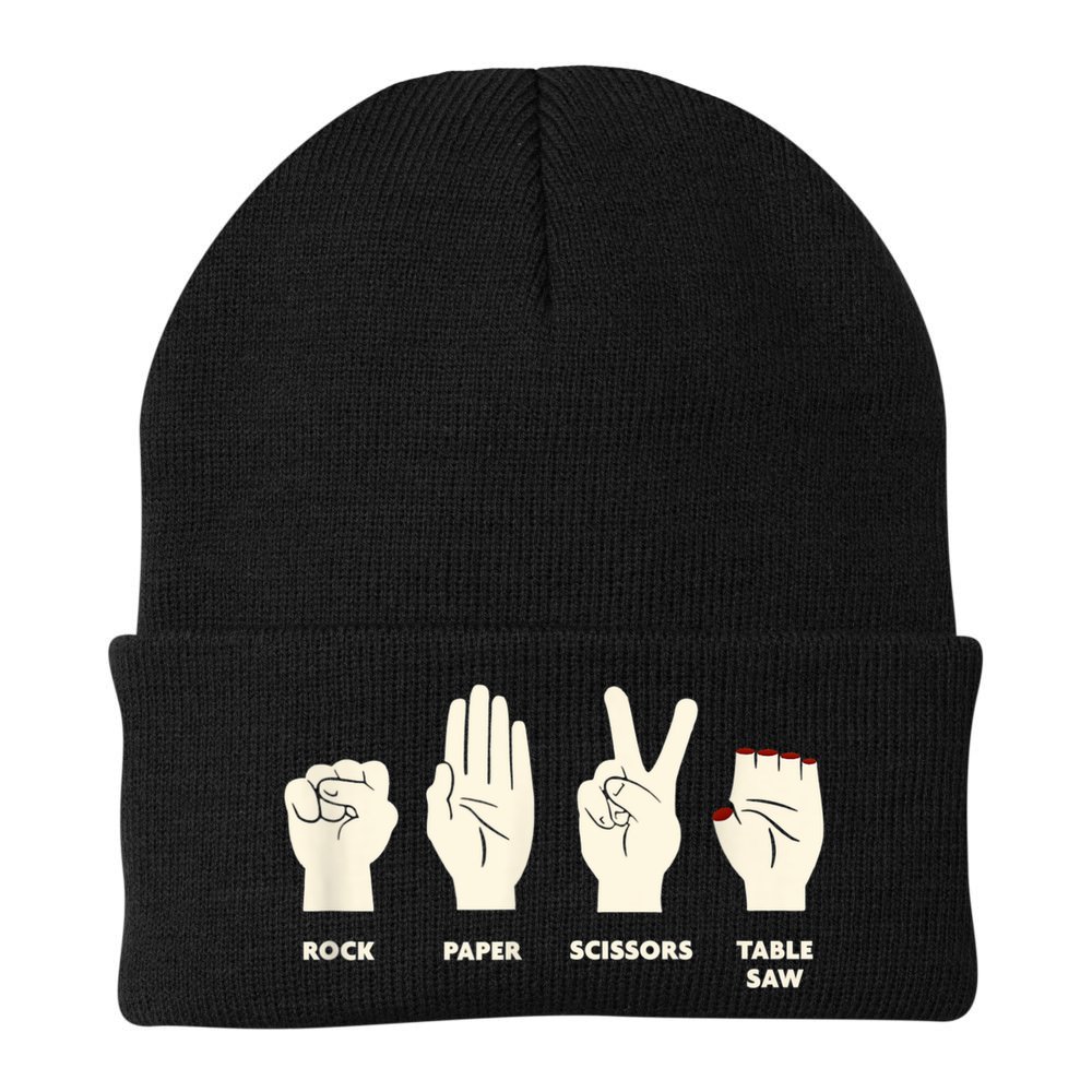 Rock Paper Scissors Table Saw Funny Carpenter Contractor Beanie
