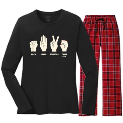 Rock Paper Scissors Table Saw Funny Carpenter Contractor Women's Long Sleeve Flannel Pajama Set 