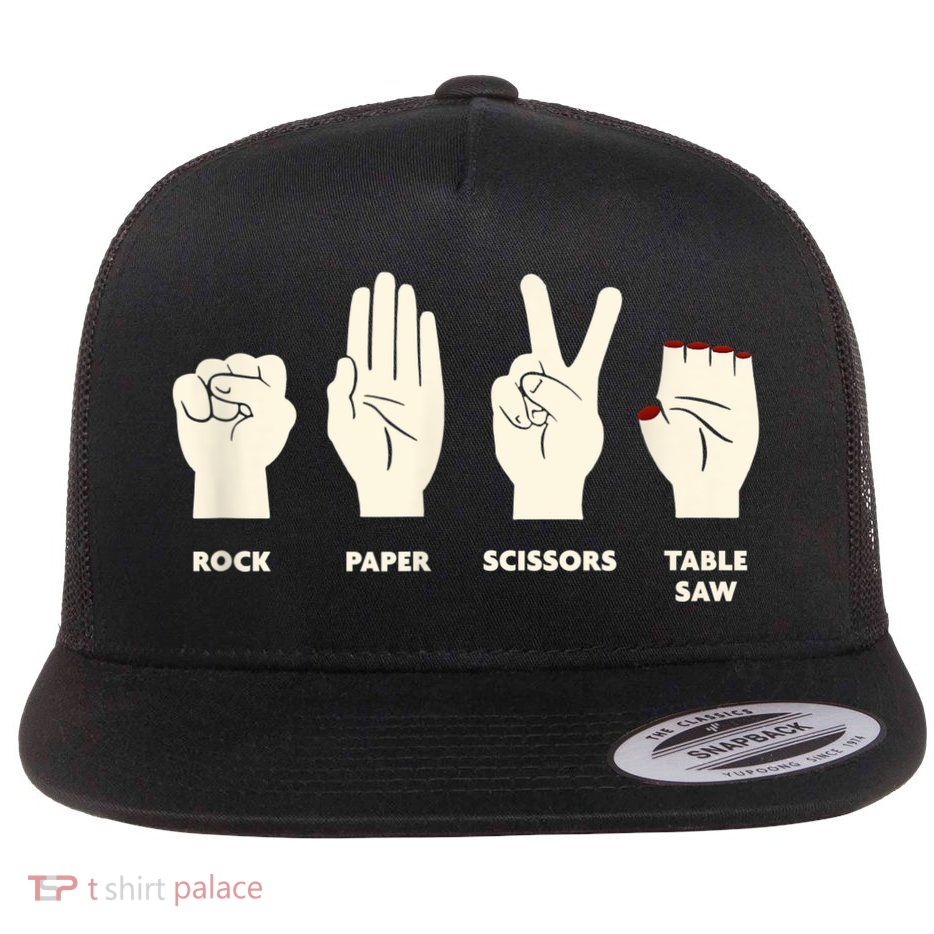 Rock Paper Scissors Table Saw Funny Carpenter Contractor Flat Bill Trucker Hat