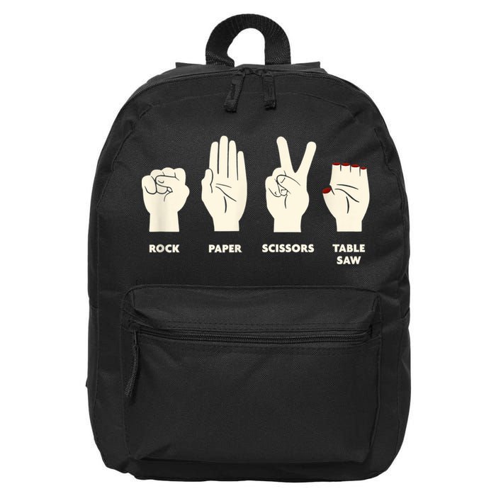 Rock Paper Scissors Table Saw Funny Carpenter Contractor 16 in Basic Backpack