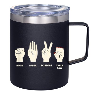 Rock Paper Scissors Table Saw Funny Carpenter Contractor 12oz Stainless Steel Coffee Mug