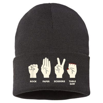 Rock Paper Scissors Table Saw Funny Carpenter Contractor Sustainable Knit Beanie