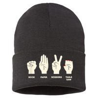Rock Paper Scissors Table Saw Funny Carpenter Contractor Sustainable Knit Beanie