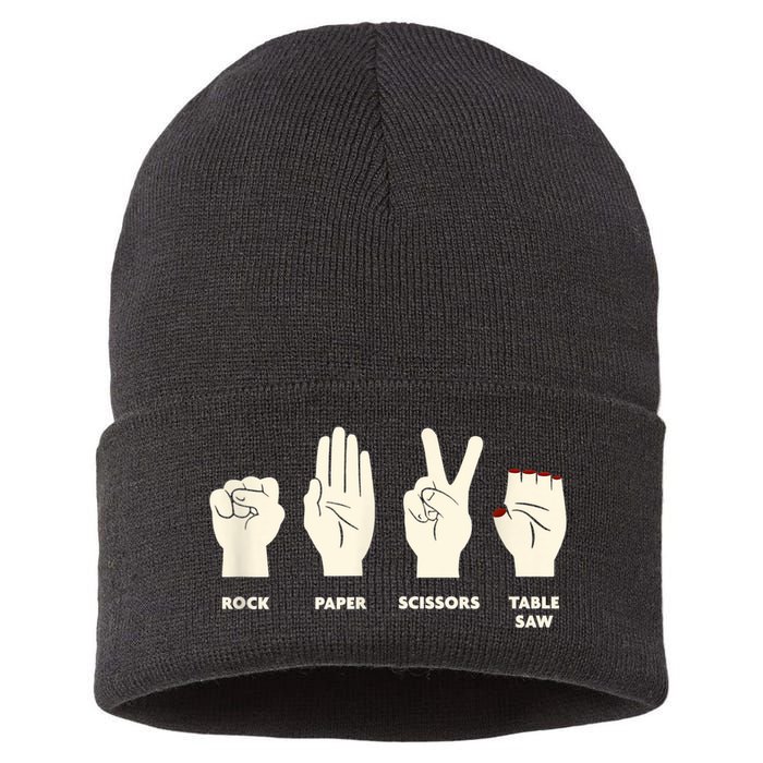 Rock Paper Scissors Table Saw Funny Carpenter Contractor Sustainable Knit Beanie