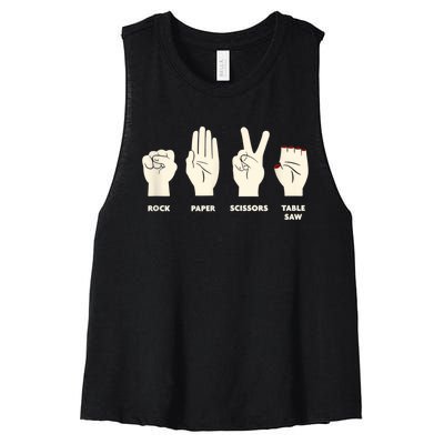 Rock Paper Scissors Table Saw Funny Carpenter Contractor Women's Racerback Cropped Tank