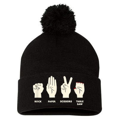 Rock Paper Scissors Table Saw Funny Carpenter Contractor Pom Pom 12in Knit Beanie