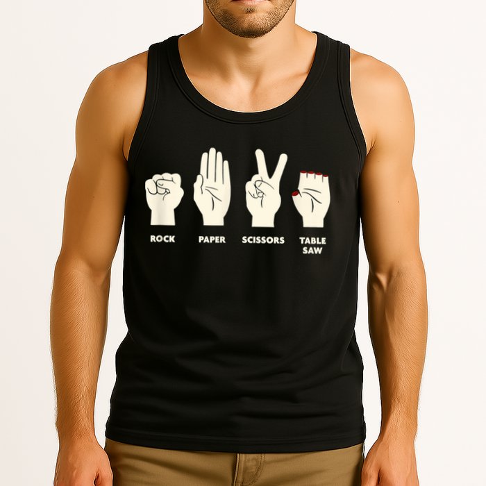 Rock Paper Scissors Table Saw Funny Carpenter Contractor Tank Top