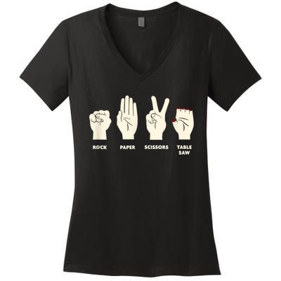 Rock Paper Scissors Table Saw Funny Carpenter Contractor Women's V-Neck T-Shirt