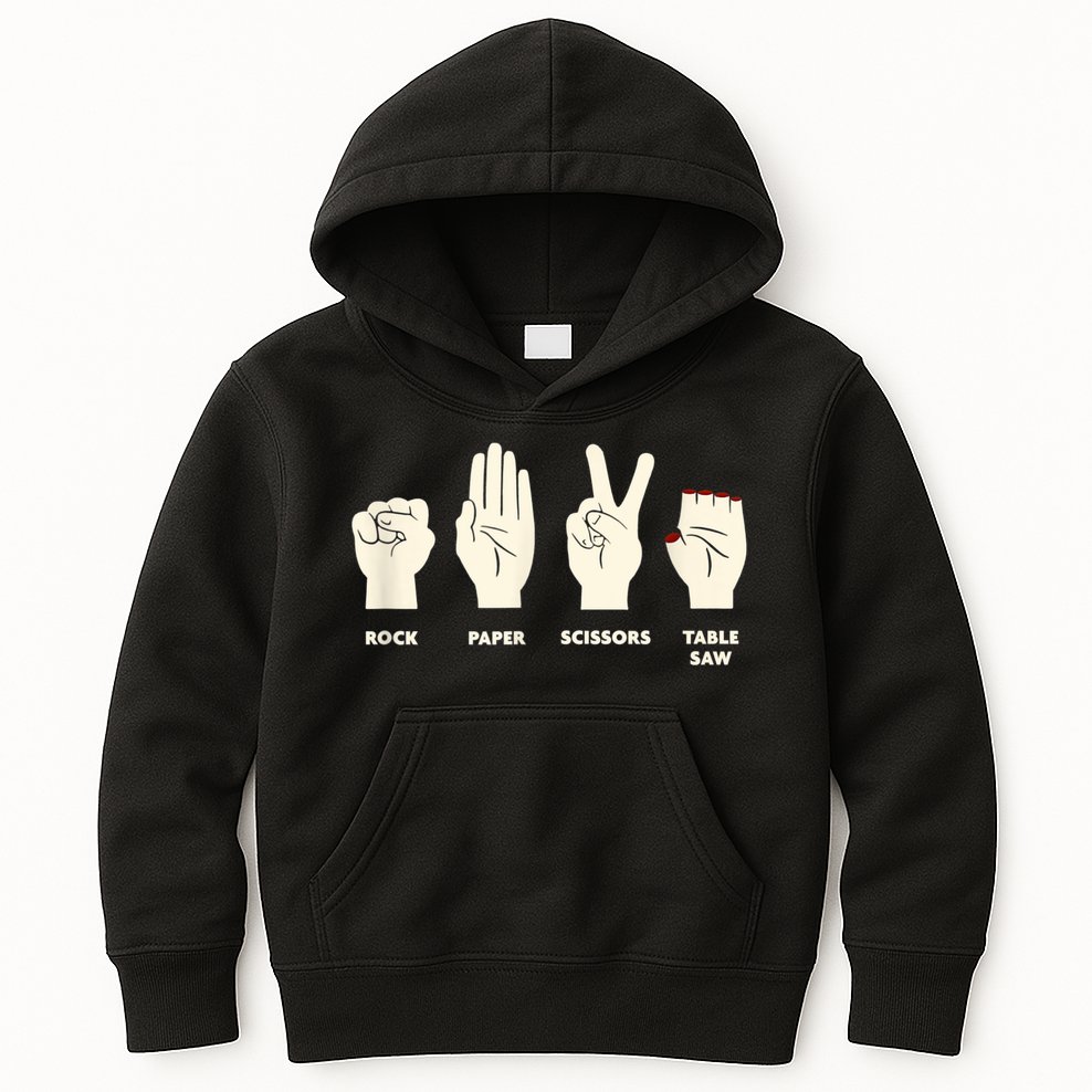 Rock Paper Scissors Table Saw Funny Carpenter Contractor Kids Hoodie