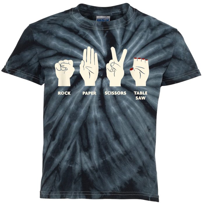 Rock Paper Scissors Table Saw Funny Carpenter Contractor Kids Tie-Dye T-Shirt