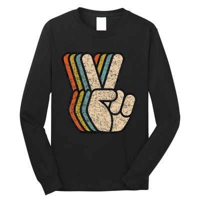 Retro Peace Sign V Fingers Vintage 60s 70s 80s Cool Graphic Long Sleeve Shirt