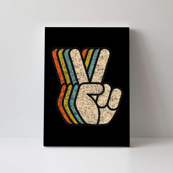 Retro Peace Sign V Fingers Vintage 60s 70s 80s Cool Graphic Canvas