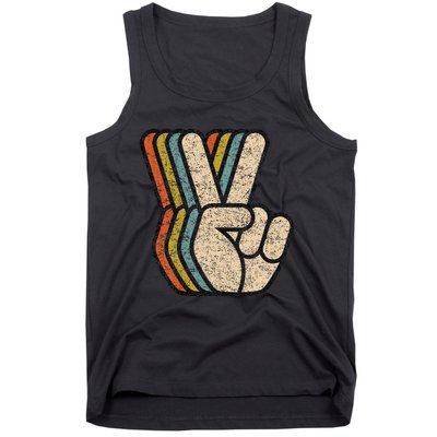 Retro Peace Sign V Fingers Vintage 60s 70s 80s Cool Graphic Tank Top