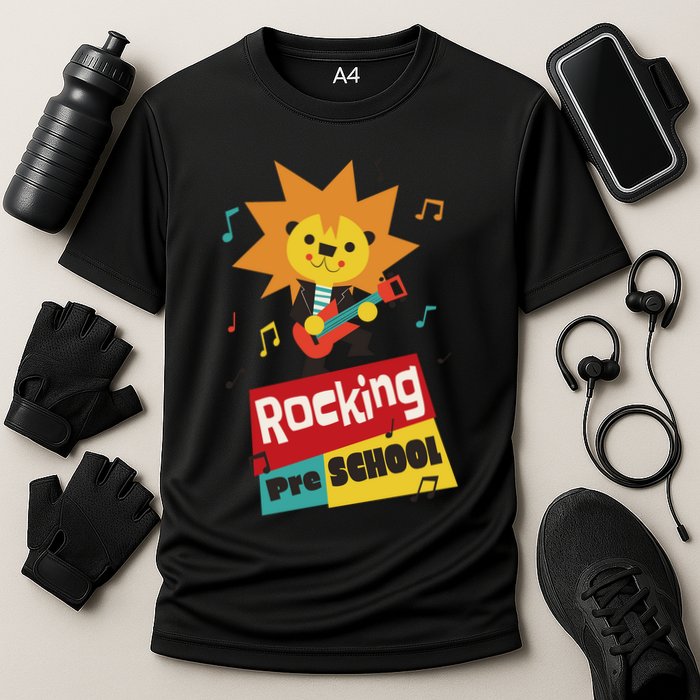 Rocking Pre School Lion Guitar Cooling Performance Crew T-Shirt