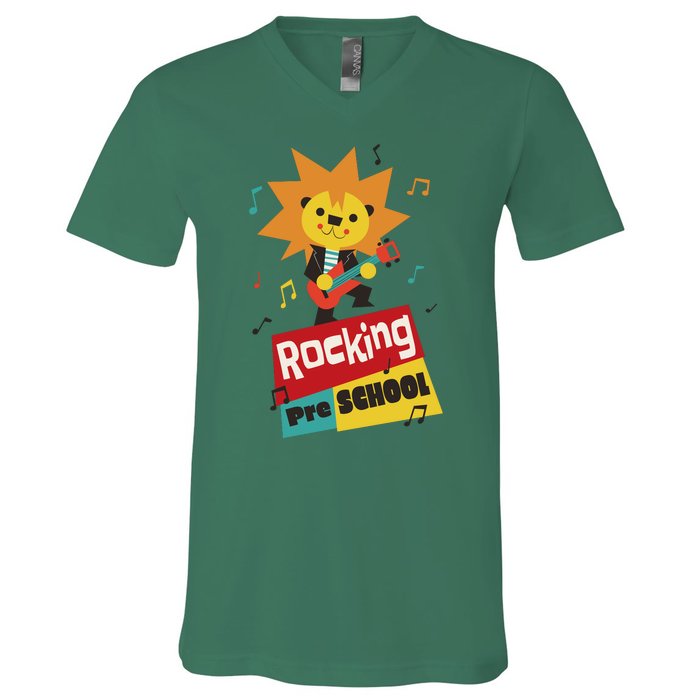 Rocking Pre School Lion Guitar V-Neck T-Shirt