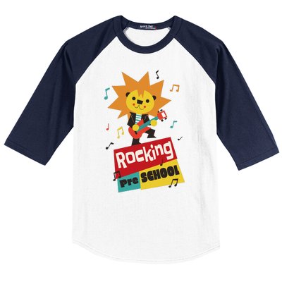 Rocking Pre School Lion Guitar Baseball Sleeve Shirt