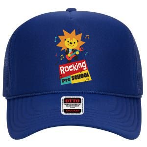 Rocking Pre School Lion Guitar High Crown Mesh Back Trucker Hat