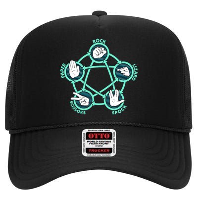 Rock Paper Scissors Spock Lizard Funny Game High Crown Mesh Back Trucker Hat