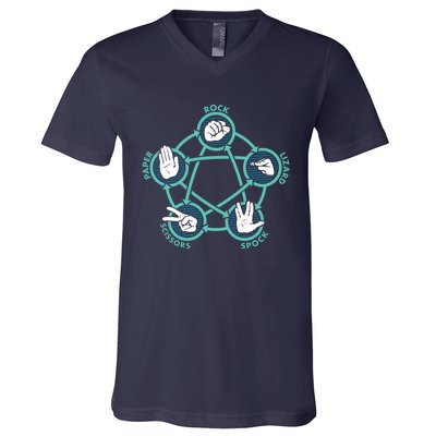 Rock Paper Scissors Lizard Spock Funny Game V-Neck T-Shirt