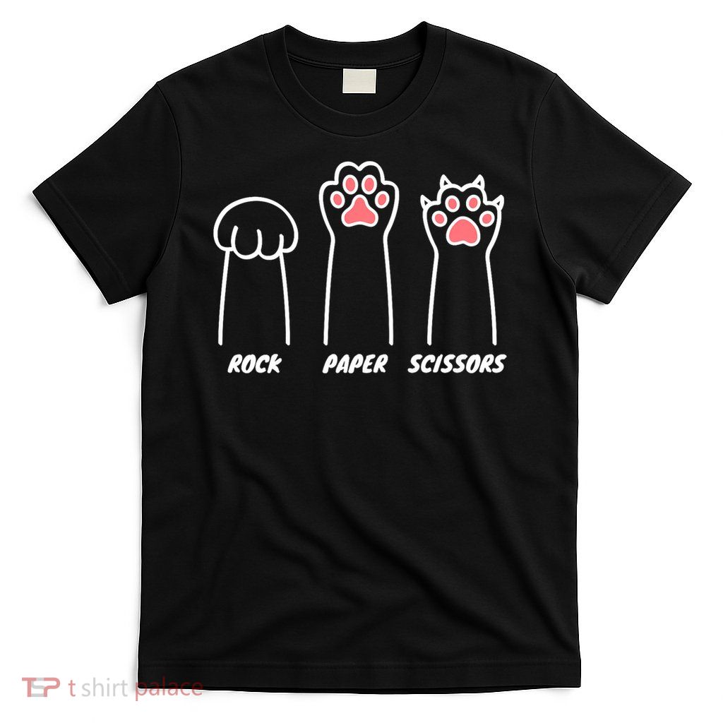 Rock Paper Scissors Hand Game Cute Paw Funny Cat Lover T-Shirt