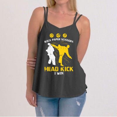 Rock Paper Scissors Headkick Win Funny Taekwondo Karate Gift  Women's Strappy Tank