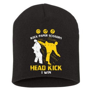 Rock Paper Scissors Headkick Win Funny Taekwondo Karate Gift  Short Acrylic Beanie