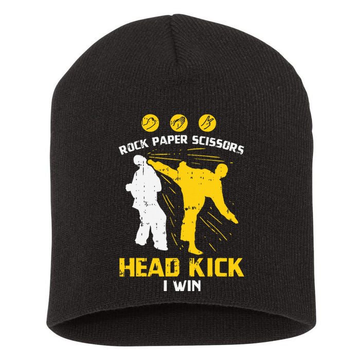 Rock Paper Scissors Headkick Win Funny Taekwondo Karate Gift  Short Acrylic Beanie